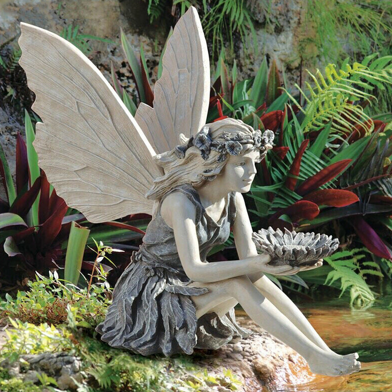 Elegant Sitting Fairy Garden Statue – Weather-Resistant Resin Ornament for Outdoor Decor