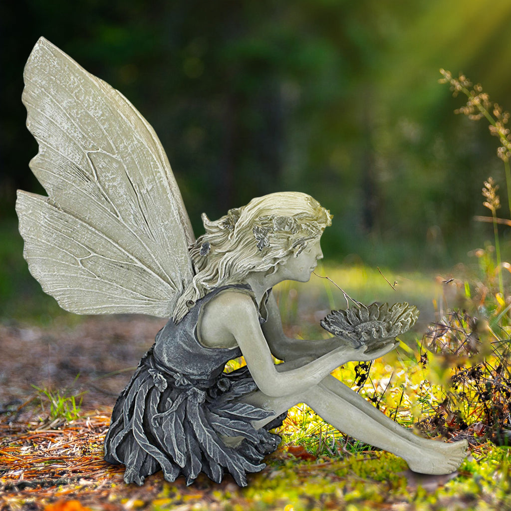 Elegant Sitting Fairy Garden Statue – Weather-Resistant Resin Ornament for Outdoor Decor