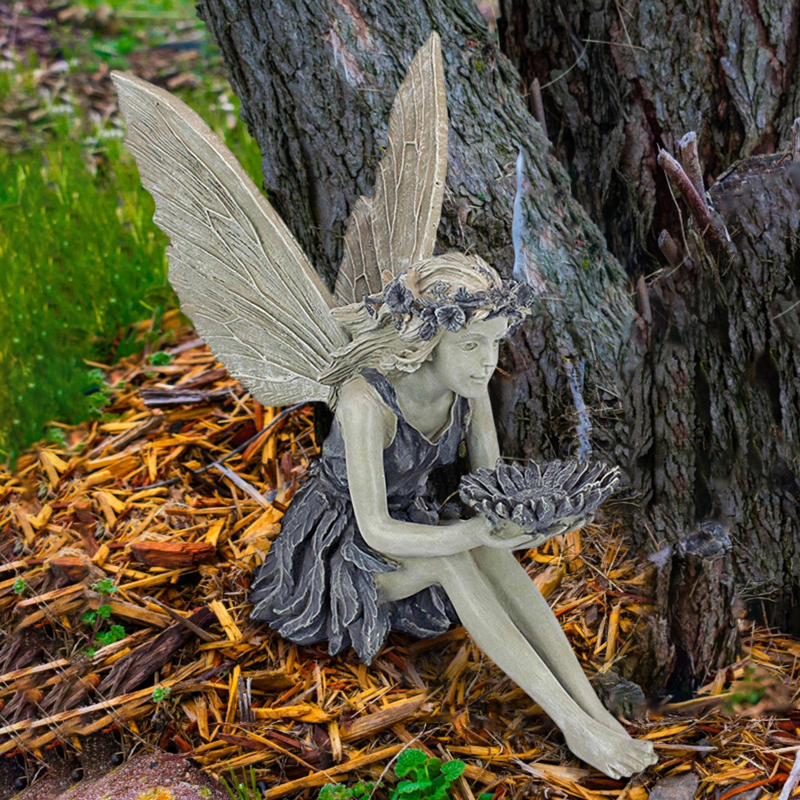 Elegant Sitting Fairy Garden Statue – Weather-Resistant Resin Ornament for Outdoor Decor