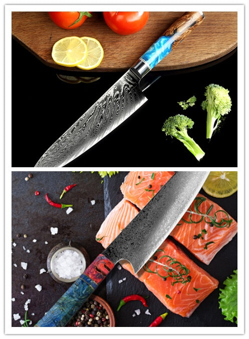 Premium 8-Piece Damascus Style Kitchen Knife Set with Magnetic Wooden Block & Sharpener