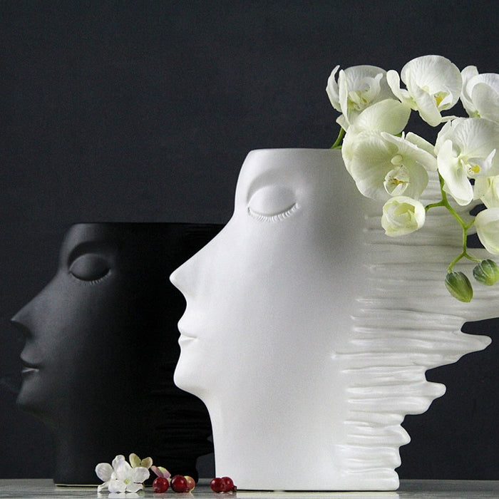 Modern Abstract Face Ceramic Vase – Nordic Matte Porcelain Decorative Pot for Home Decor