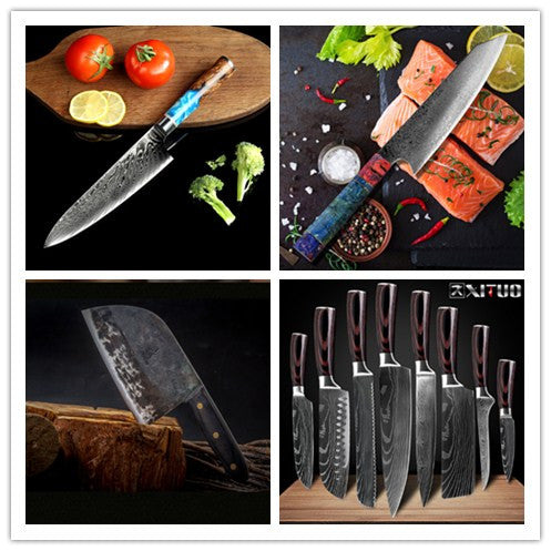 Premium 8-Piece Damascus Style Kitchen Knife Set with Magnetic Wooden Block & Sharpener
