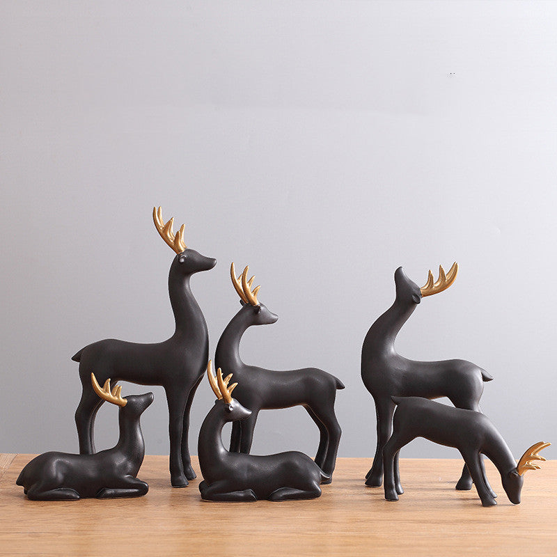 Nordic Style Ceramic Elk Statues – Elegant Reindeer Home Decor Figures for Modern Interiors