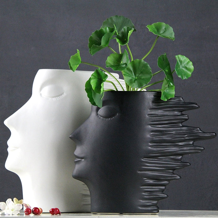 Modern Abstract Face Ceramic Vase – Nordic Matte Porcelain Decorative Pot for Home Decor