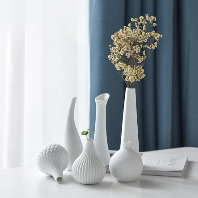 Nordic Style White Ceramic Vase Set – Modern Minimalist Decorative Flower Vases