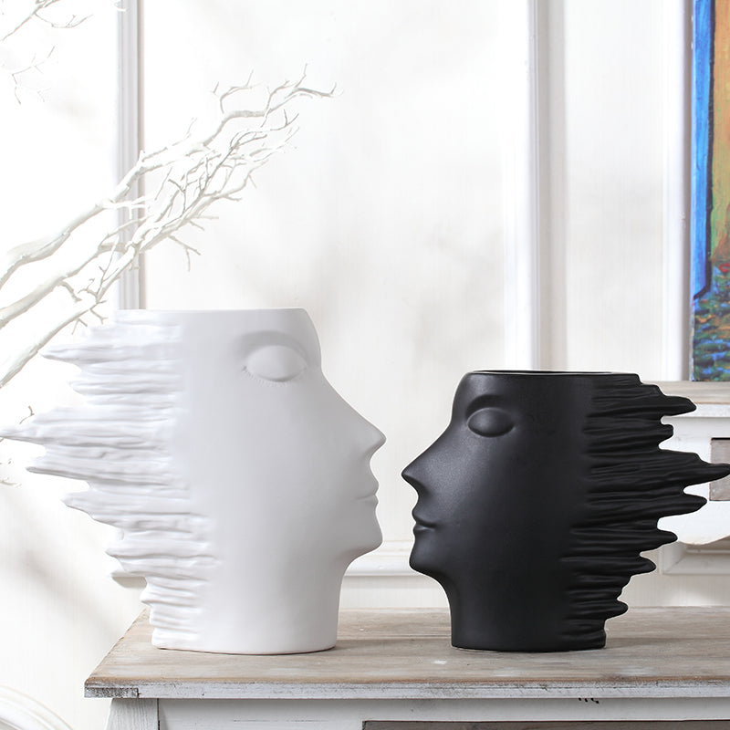 Modern Abstract Face Ceramic Vase – Nordic Matte Porcelain Decorative Pot for Home Decor