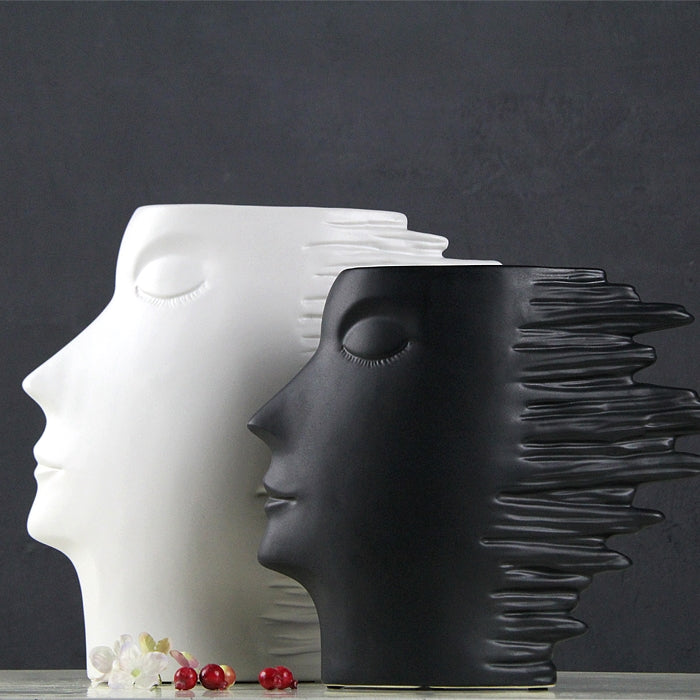 Modern Abstract Face Ceramic Vase – Nordic Matte Porcelain Decorative Pot for Home Decor
