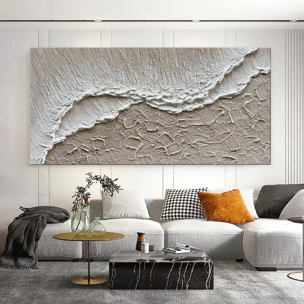 Modern 3D Textured Sea Wave Canvas Art – Hand-Painted Abstract Ocean Landscape