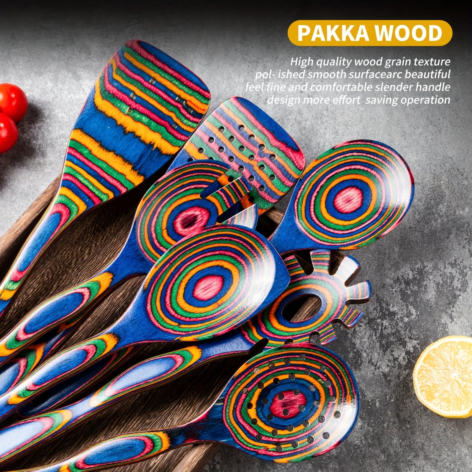 Premium 7-Piece Rainbow Wooden Utensil Set – Durable Eco-Friendly Cooking & Serving Spoons