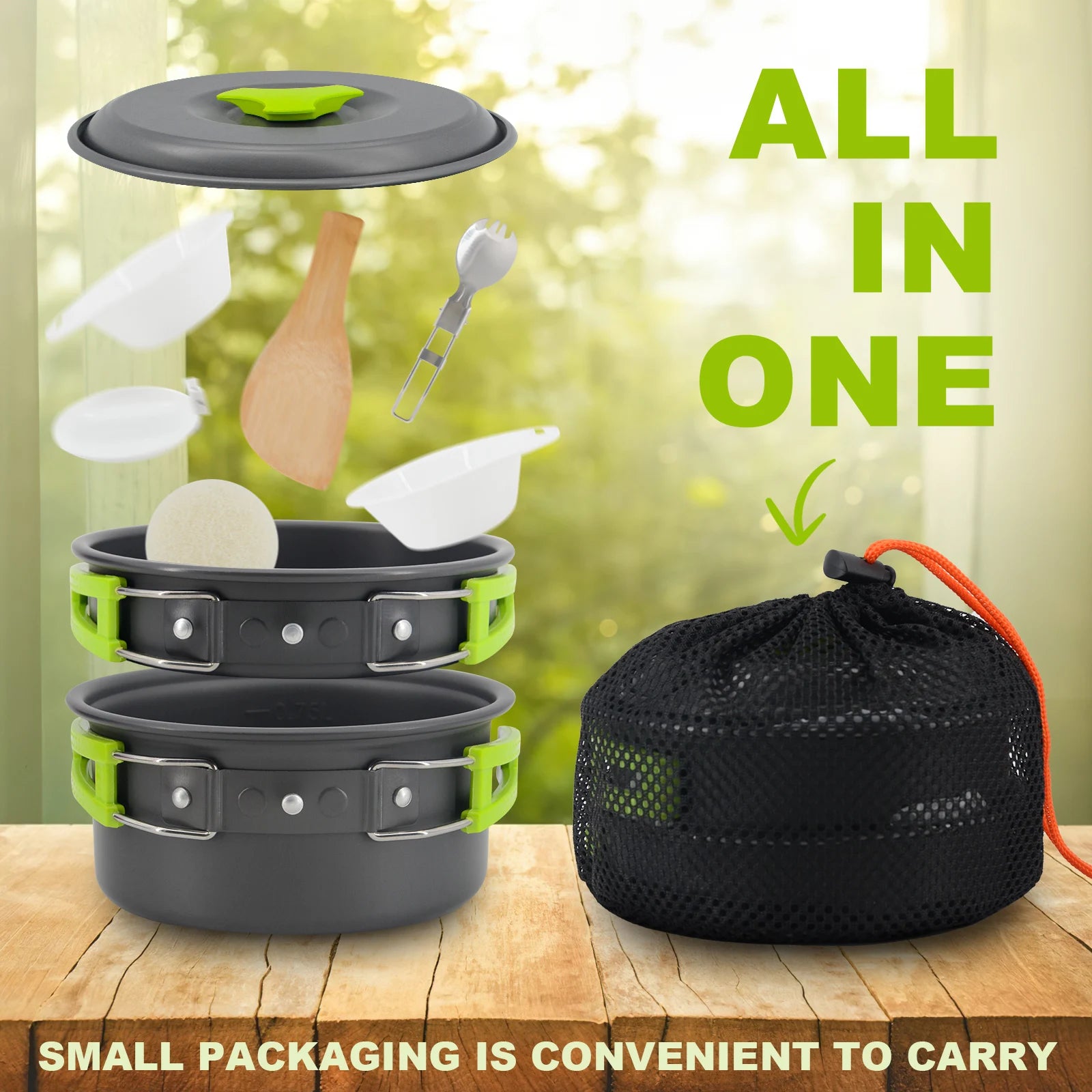 2022  Hot Product Outdoor 1-2 Person Portable Camping and Hiking Backpacking Cookware Set Outdoor Survival Emergency Kit