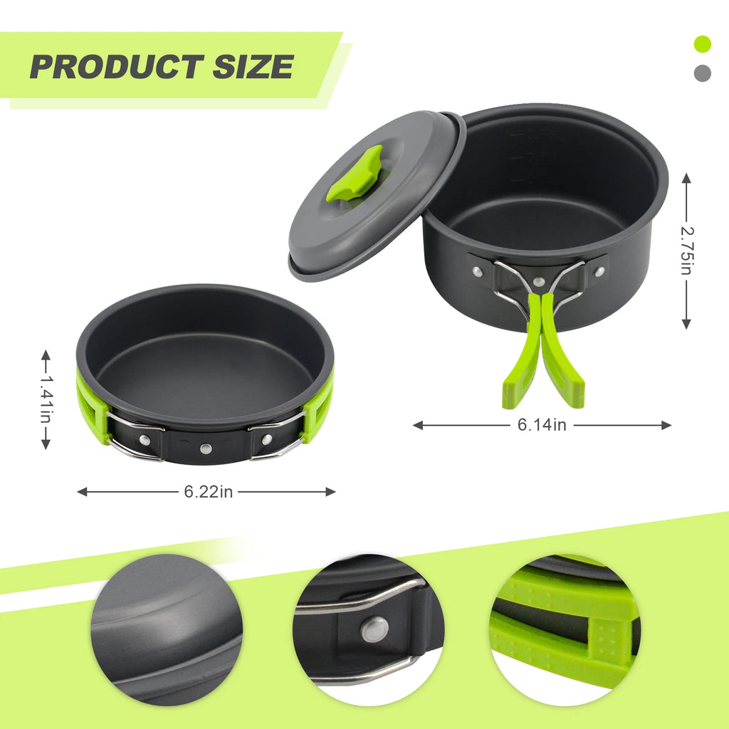 2022  Hot Product Outdoor 1-2 Person Portable Camping and Hiking Backpacking Cookware Set Outdoor Survival Emergency Kit