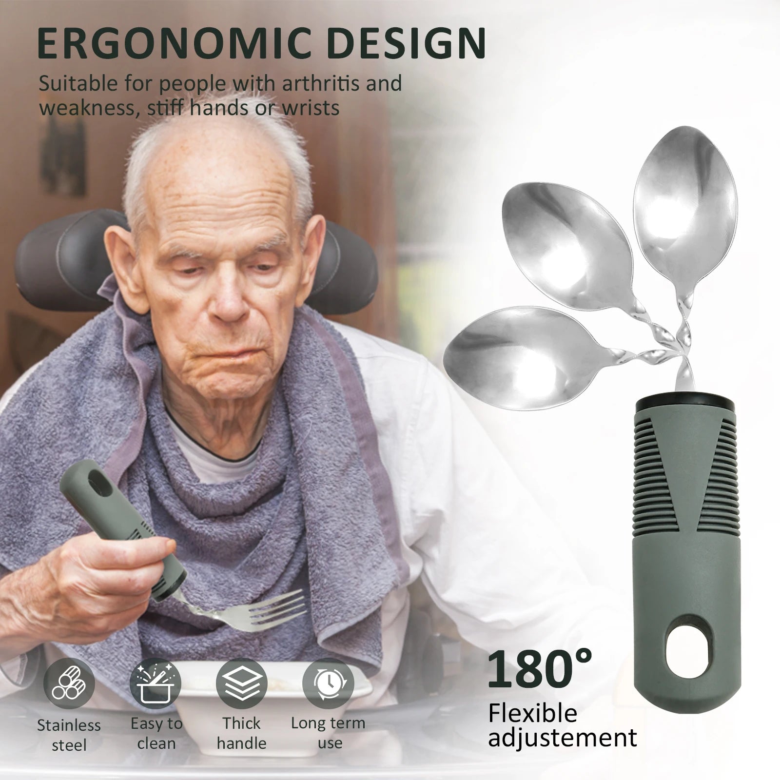 Adaptive Utensils Set Stainless Steel Bendable Cutlery Set for Hand Tremors Elderly, Arthritis,Parkinsons-Built Up Utensils
