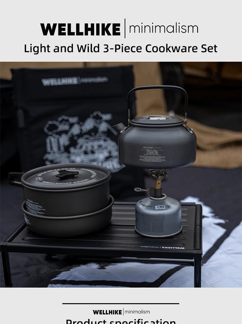WELLHIKE Outdoor Camping Cooking Set Of Cookware Portable Camping Cookware Set Travel Utensils For 1-2 People Kettle Frying Pan