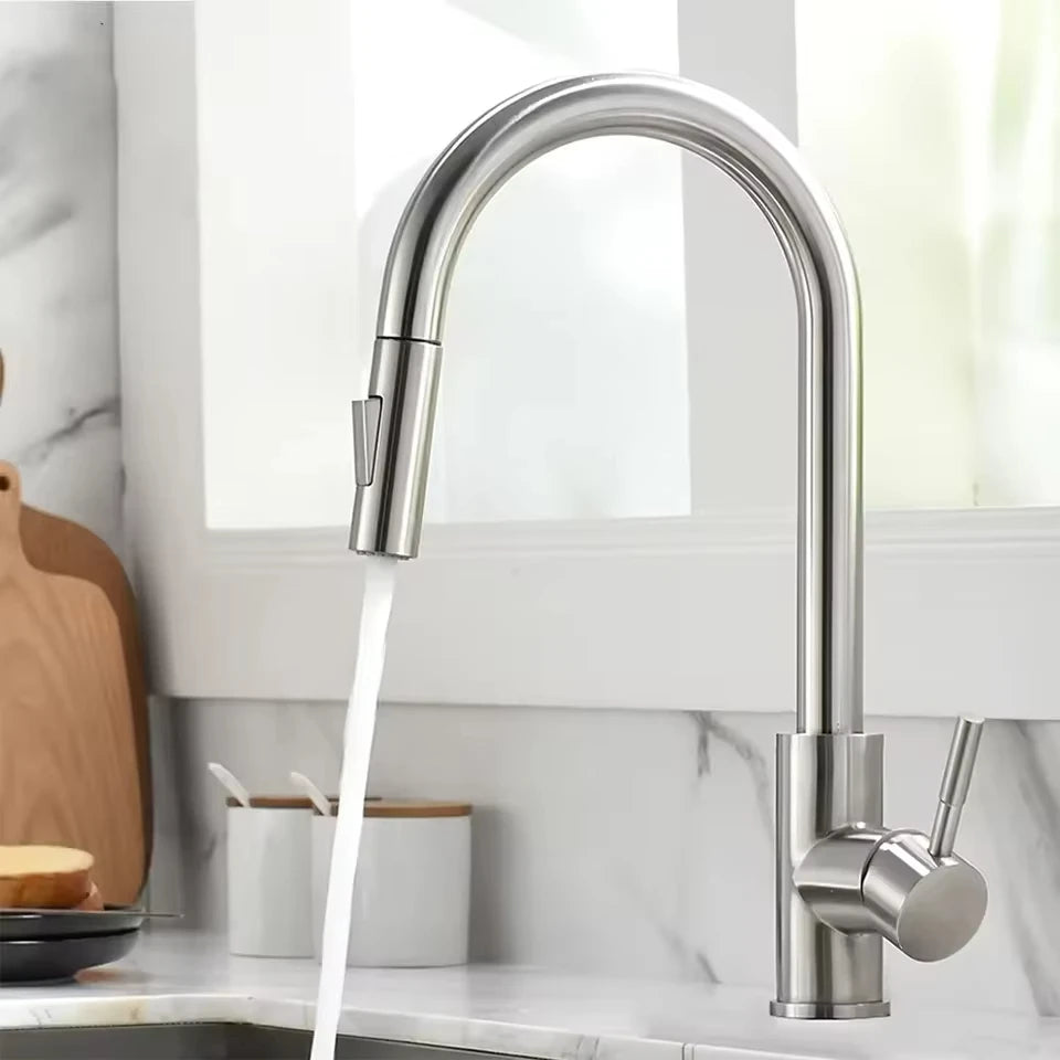 "Premium Stainless Steel Pull-out Kitchen Faucet".
