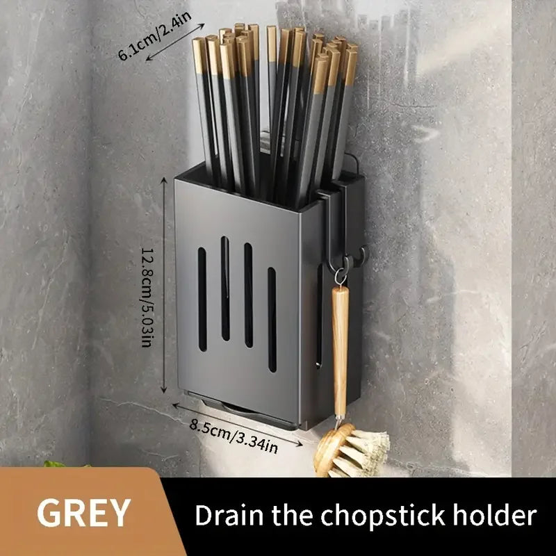 1pc/2pcs Wall-mounted Chopstick Holder Household Kitchen Sink Tableware Storage Rack Punch-free Drain with Water Tray with Hook