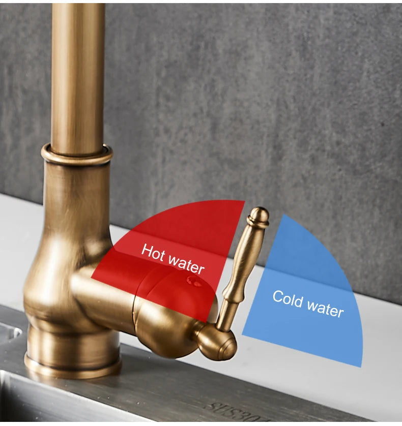 Kitchen Faucets Pull Out Antique Bronze Kitchen Sink Water Mixer Tap Crane Faucet Hot Cold with Sprayer EL9021