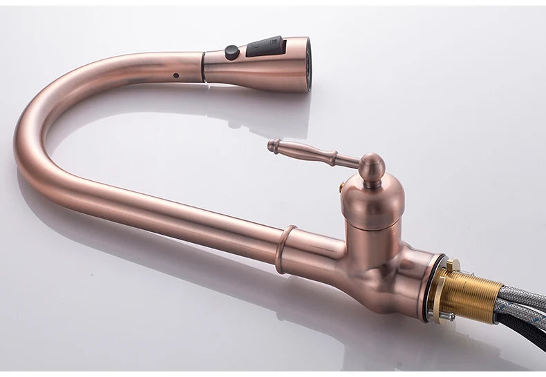 Kitchen Faucets Pull Out Antique Bronze Kitchen Sink Water Mixer Tap Crane Faucet Hot Cold with Sprayer EL9021