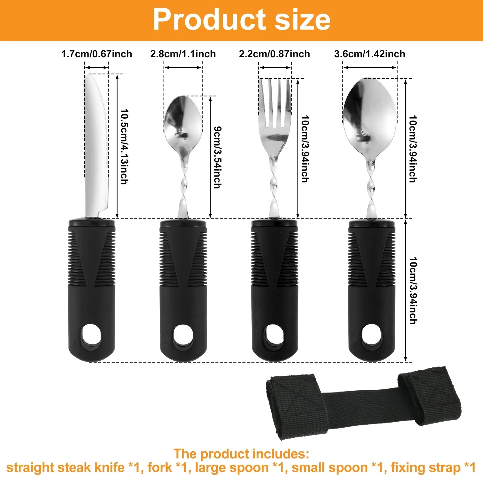 Adaptive Utensils Set Stainless Steel Bendable Cutlery Set for Hand Tremors Elderly, Arthritis,Parkinsons-Built Up Utensils