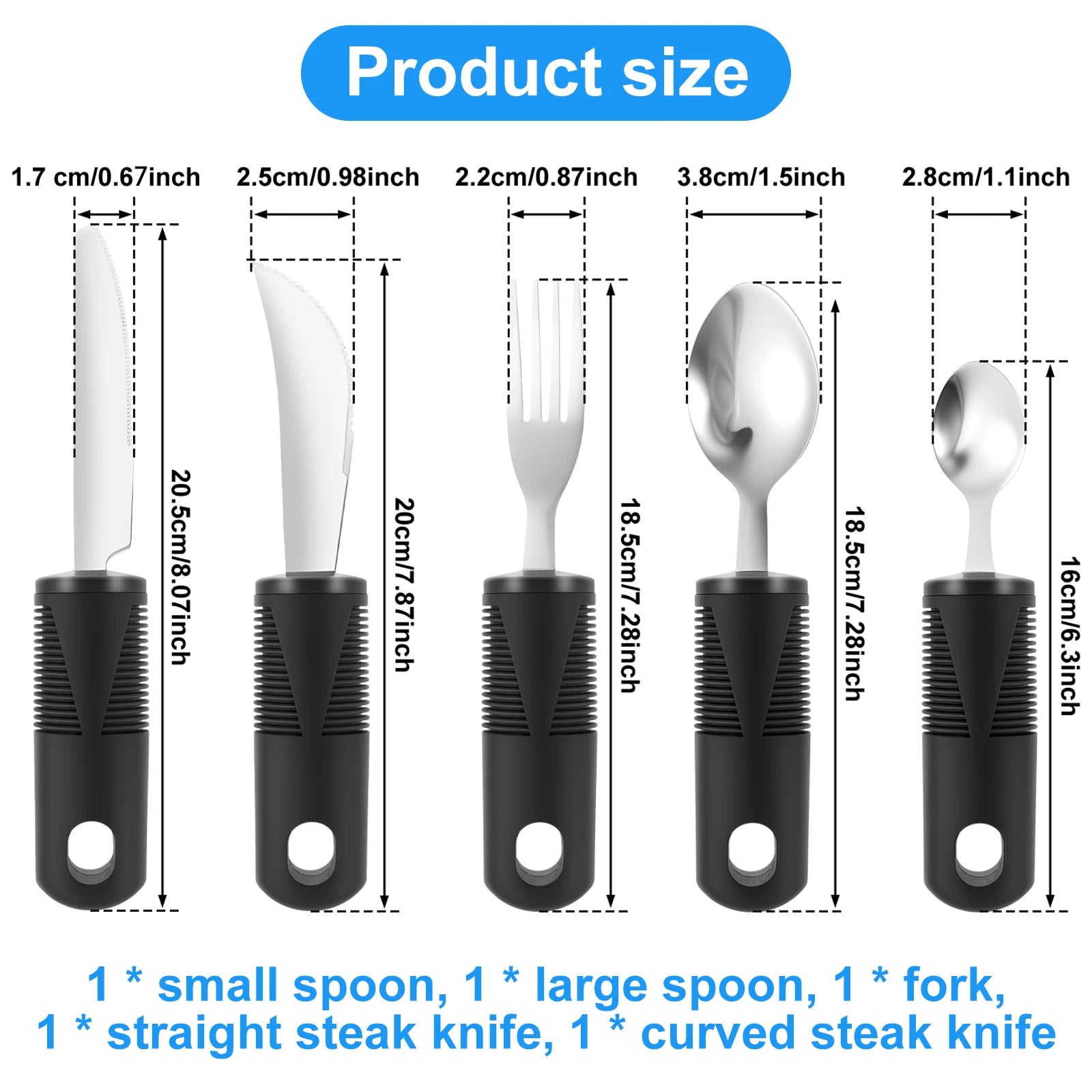 Adaptive Utensils Set Stainless Steel Bendable Cutlery Set for Hand Tremors Elderly, Arthritis,Parkinsons-Built Up Utensils