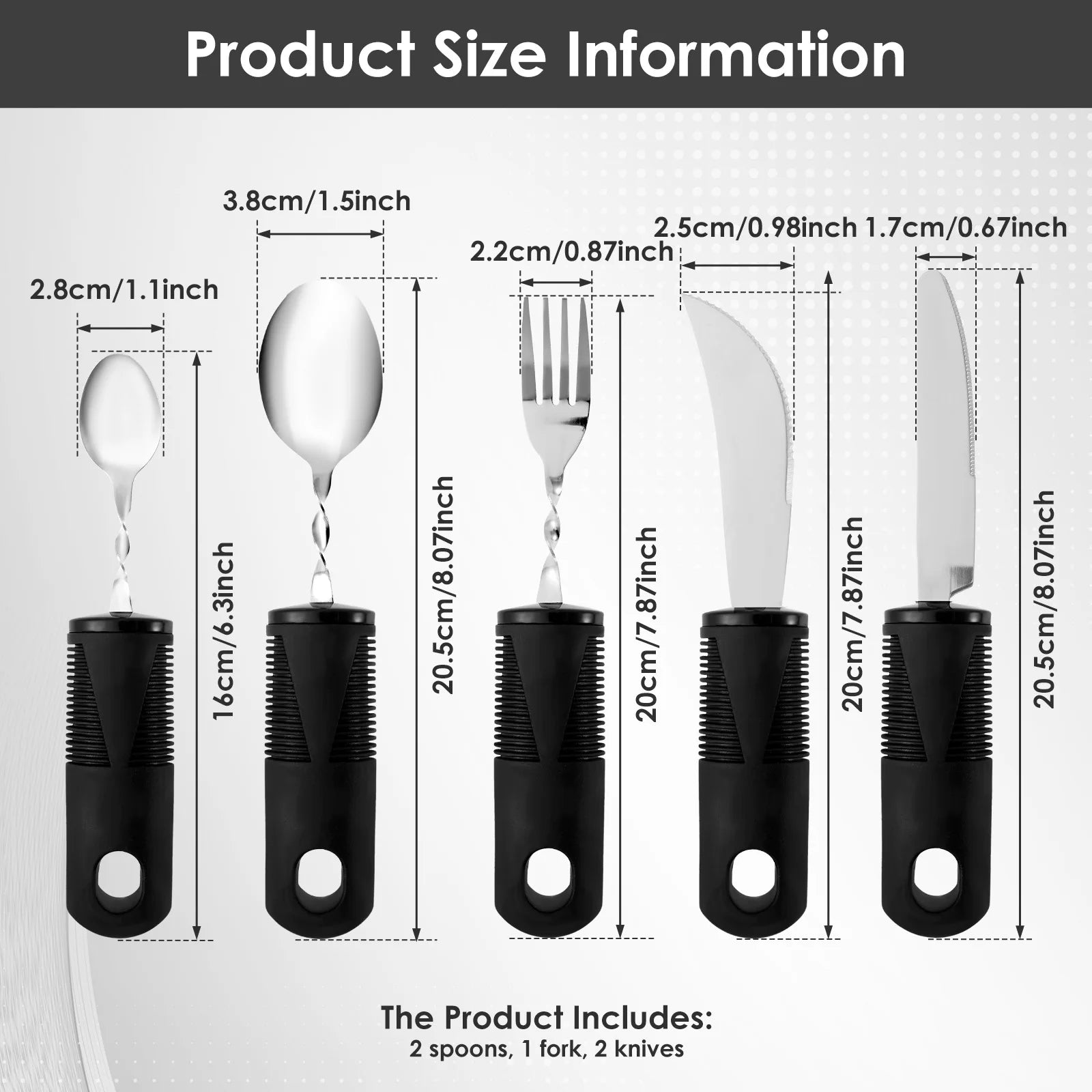 Adaptive Utensils Set Stainless Steel Bendable Cutlery Set for Hand Tremors Elderly, Arthritis,Parkinsons-Built Up Utensils