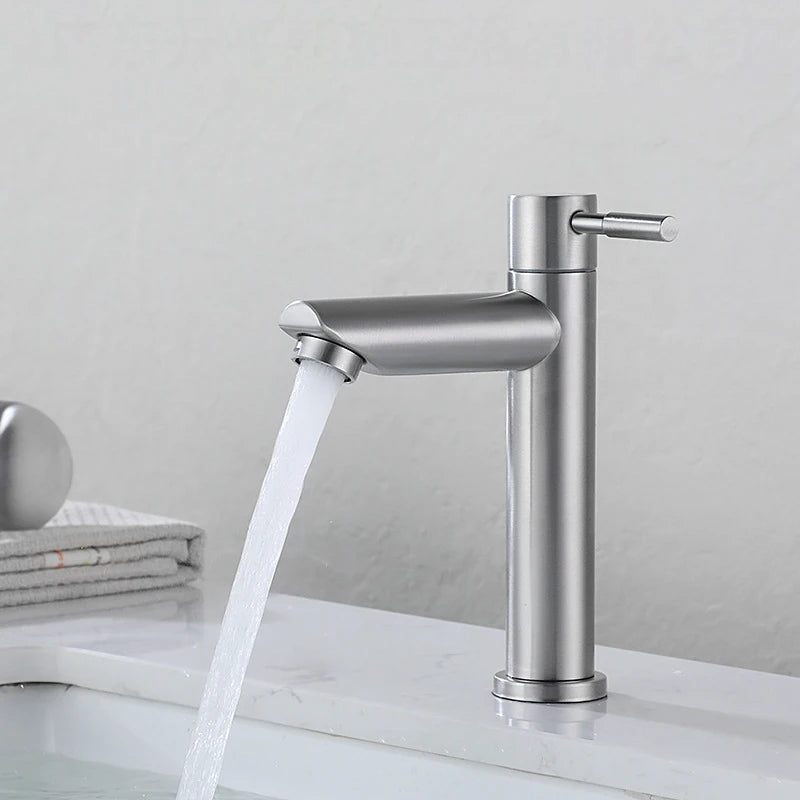 BAOKEMO Basin Faucet 1/2Inch 304 Stainless Steel Single Cold Water Tap Gold Black Silver Color Deck Mounted Basin Sink Faucet