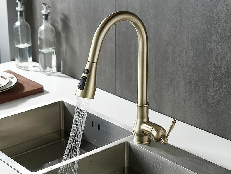 Kitchen Faucets Pull Out Antique Bronze Kitchen Sink Water Mixer Tap Crane Faucet Hot Cold with Sprayer EL9021