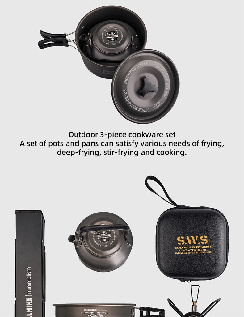 WELLHIKE Outdoor Camping Cooking Set Of Cookware Portable Camping Cookware Set Travel Utensils For 1-2 People Kettle Frying Pan