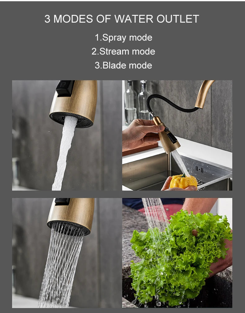 Kitchen Faucets Pull Out Antique Bronze Kitchen Sink Water Mixer Tap Crane Faucet Hot Cold with Sprayer EL9021