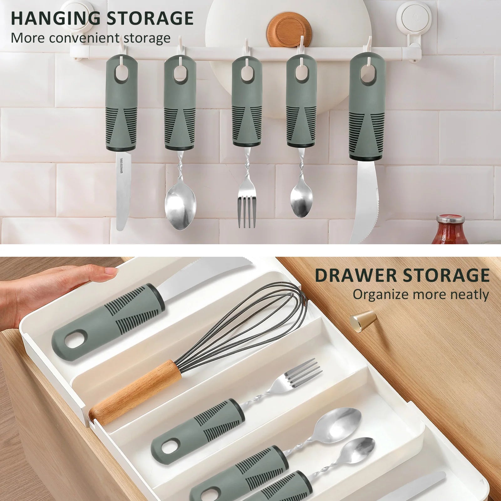Adaptive Utensils Set Stainless Steel Bendable Cutlery Set for Hand Tremors Elderly, Arthritis,Parkinsons-Built Up Utensils