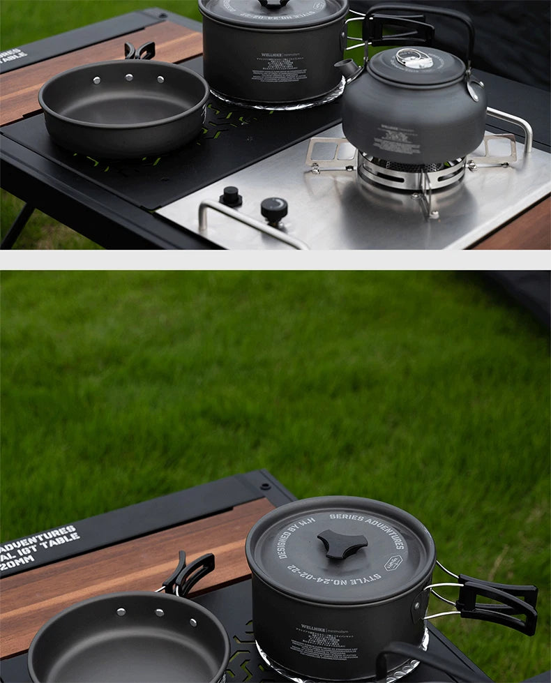WELLHIKE Outdoor Camping Cooking Set Of Cookware Portable Camping Cookware Set Travel Utensils For 1-2 People Kettle Frying Pan
