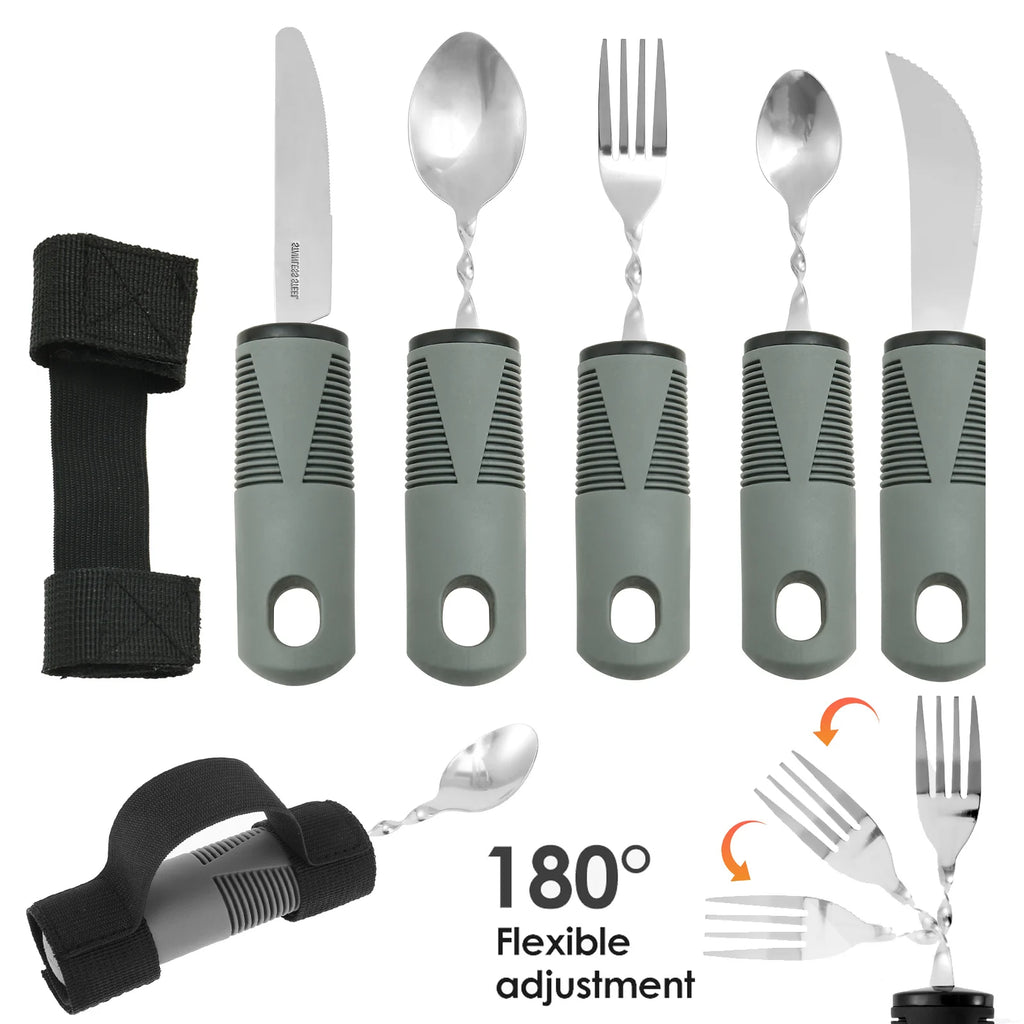 Adaptive Utensils Set Stainless Steel Bendable Cutlery Set for Hand Tremors Elderly, Arthritis,Parkinsons-Built Up Utensils