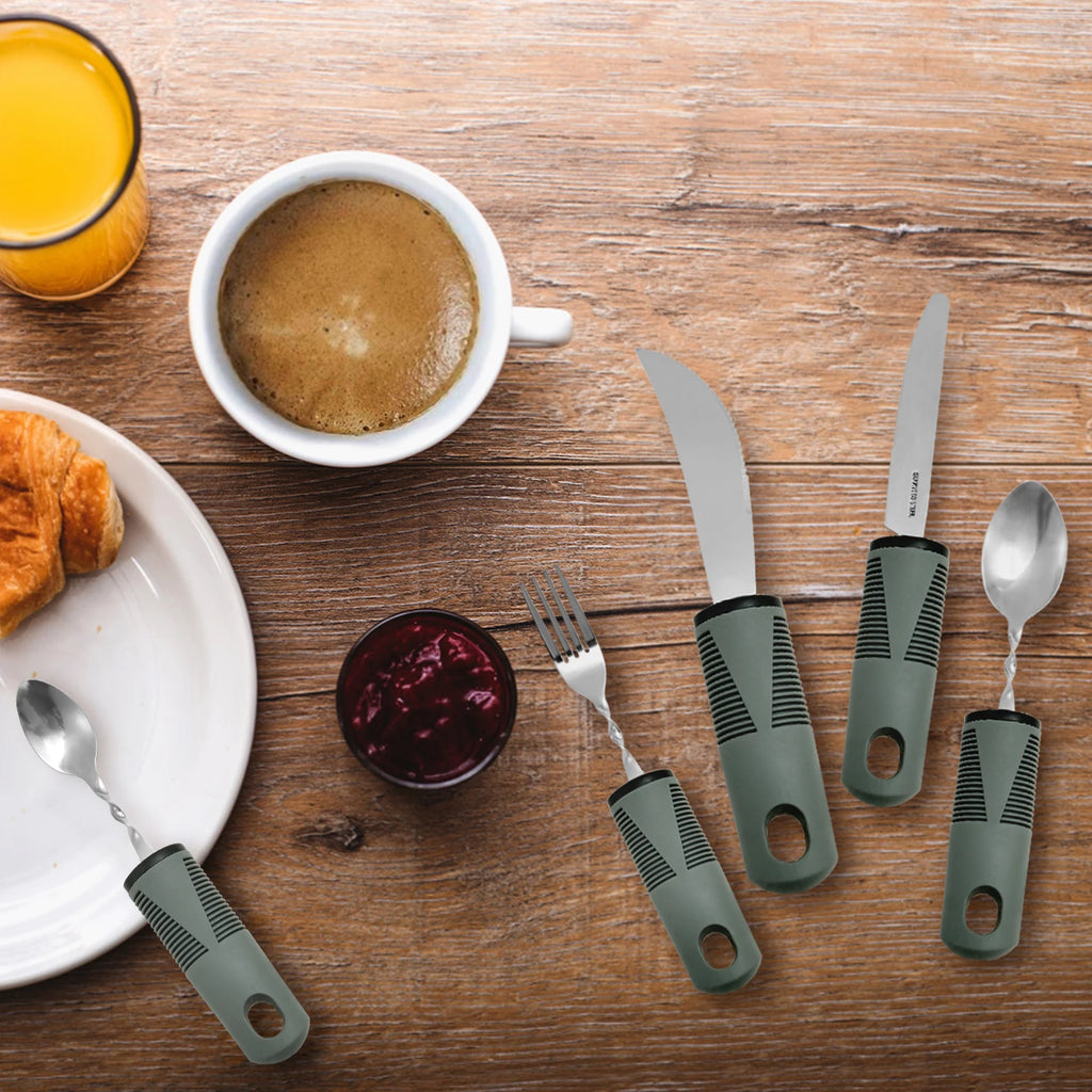 Adaptive Utensils Set Stainless Steel Bendable Cutlery Set for Hand Tremors Elderly, Arthritis,Parkinsons-Built Up Utensils