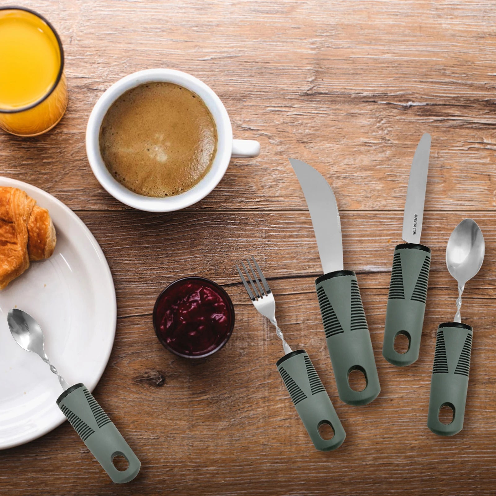 Adaptive Utensils Set Stainless Steel Bendable Cutlery Set for Hand Tremors Elderly, Arthritis,Parkinsons-Built Up Utensils