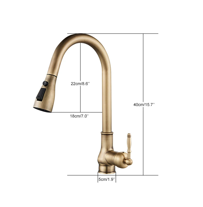 Kitchen Faucets Pull Out Antique Bronze Kitchen Sink Water Mixer Tap Crane Faucet Hot Cold with Sprayer EL9021
