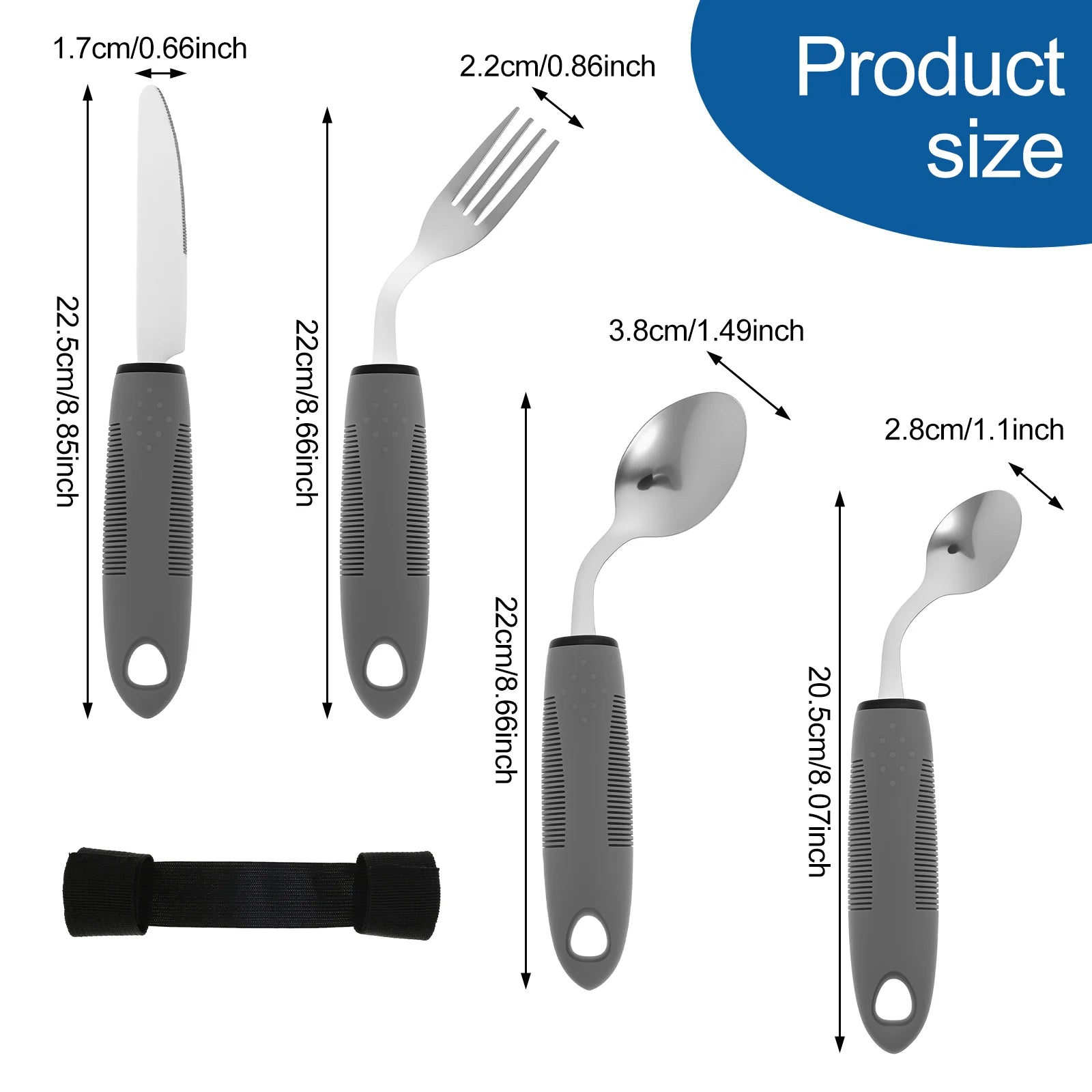 Adaptive Utensils Set Stainless Steel Bendable Cutlery Set for Hand Tremors Elderly, Arthritis,Parkinsons-Built Up Utensils