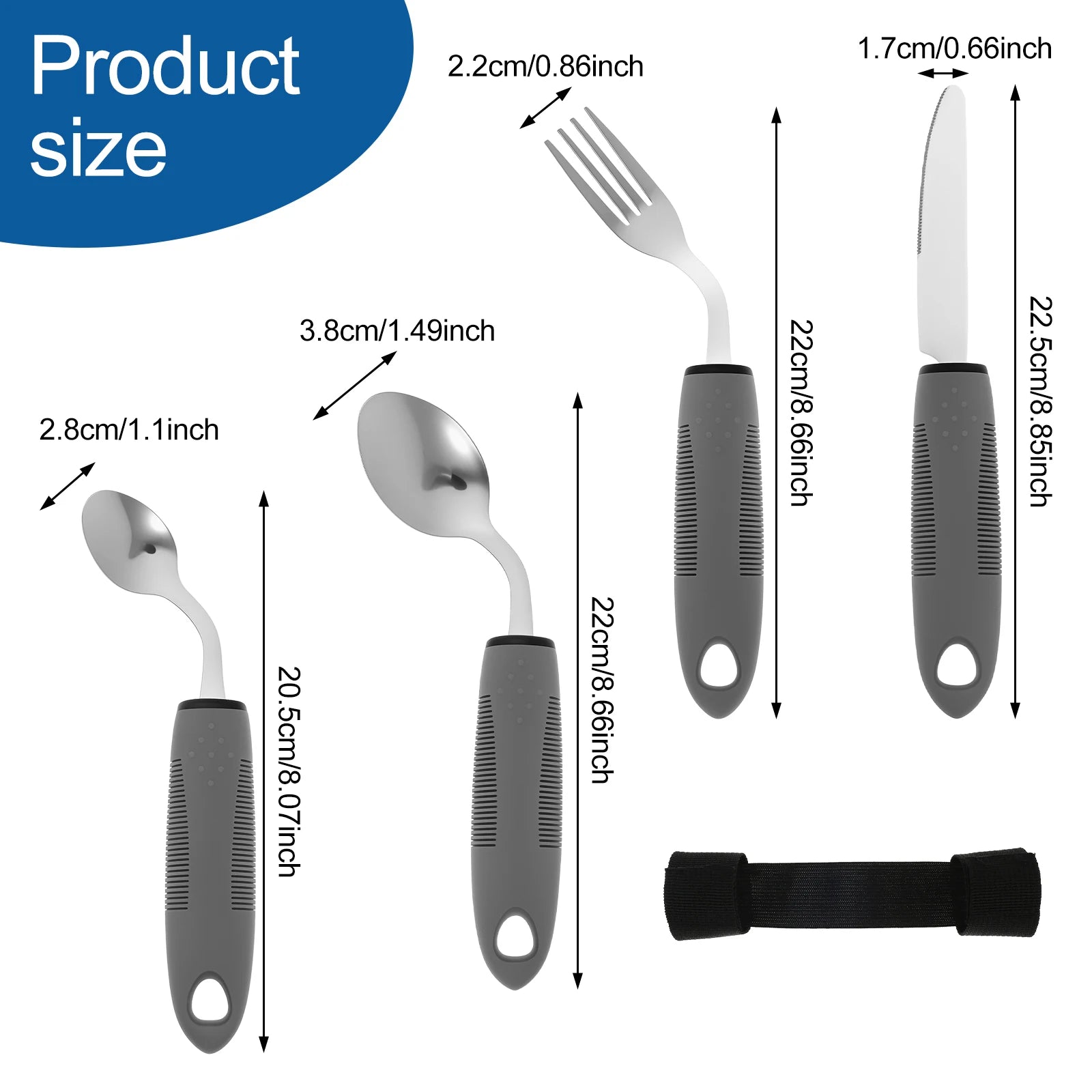 Adaptive Utensils Set Stainless Steel Bendable Cutlery Set for Hand Tremors Elderly, Arthritis,Parkinsons-Built Up Utensils