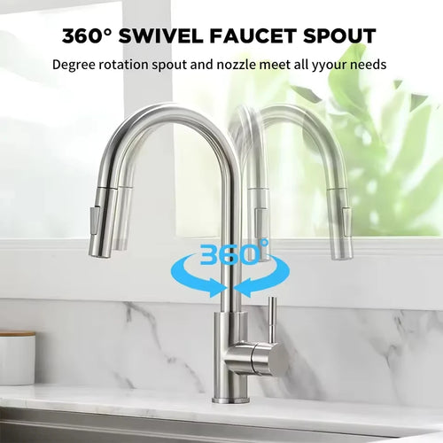 "Premium Stainless Steel Pull-out Kitchen Faucet".