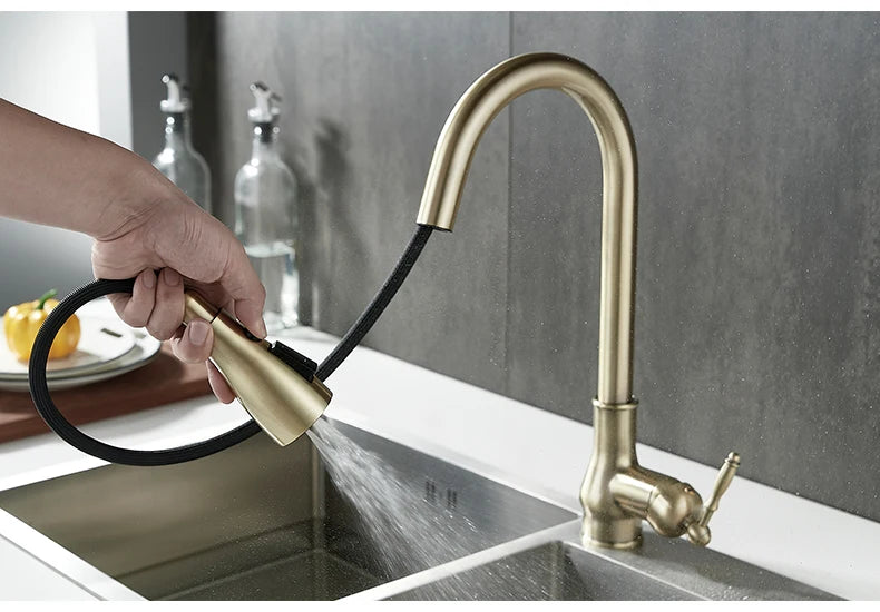 Kitchen Faucets Pull Out Antique Bronze Kitchen Sink Water Mixer Tap Crane Faucet Hot Cold with Sprayer EL9021