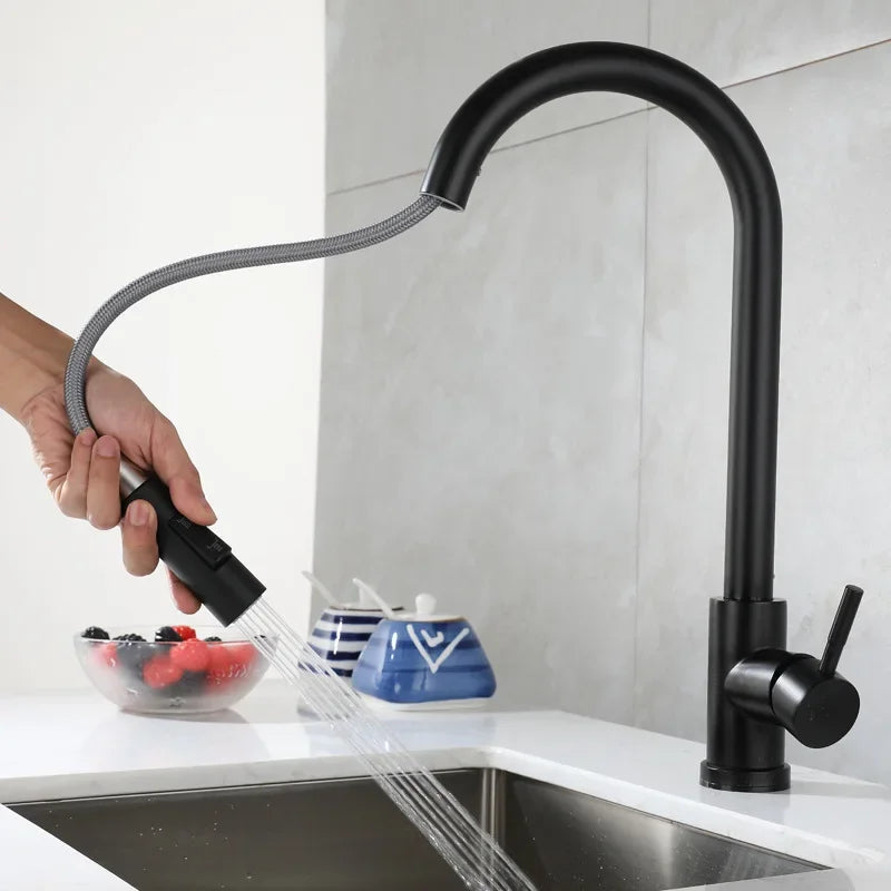 "Premium Stainless Steel Pull-out Kitchen Faucet".