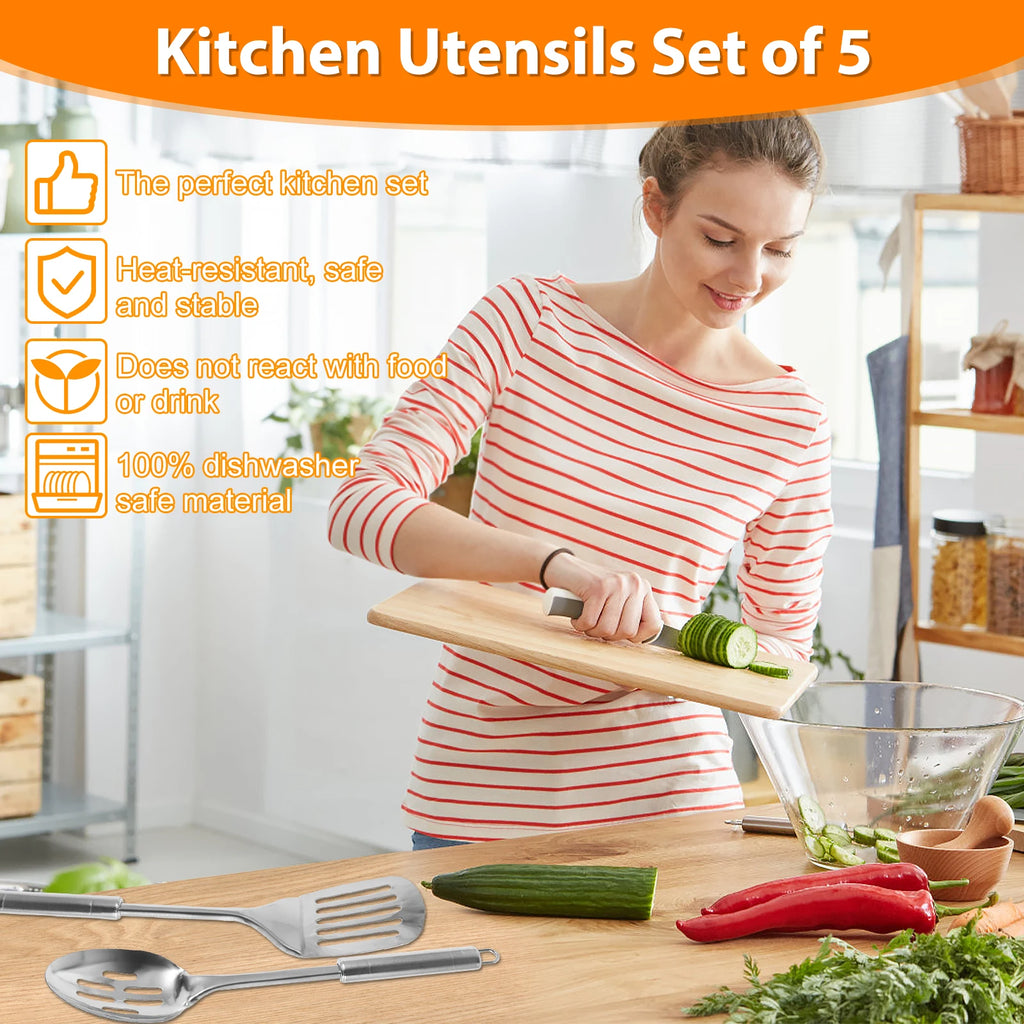 Premium 5-Piece Stainless Steel Kitchen Utensils Set – Heat-Resistant & Durable Cooking Tools
