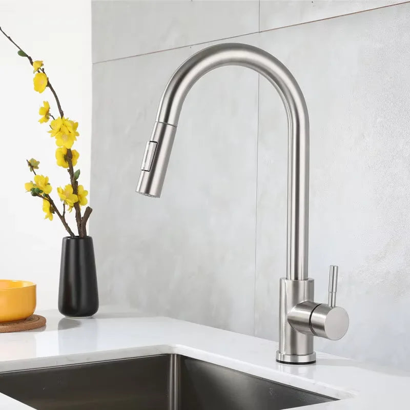 "Premium Stainless Steel Pull-out Kitchen Faucet".