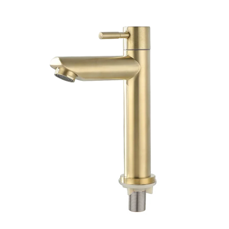 BAOKEMO Basin Faucet 1/2Inch 304 Stainless Steel Single Cold Water Tap Gold Black Silver Color Deck Mounted Basin Sink Faucet