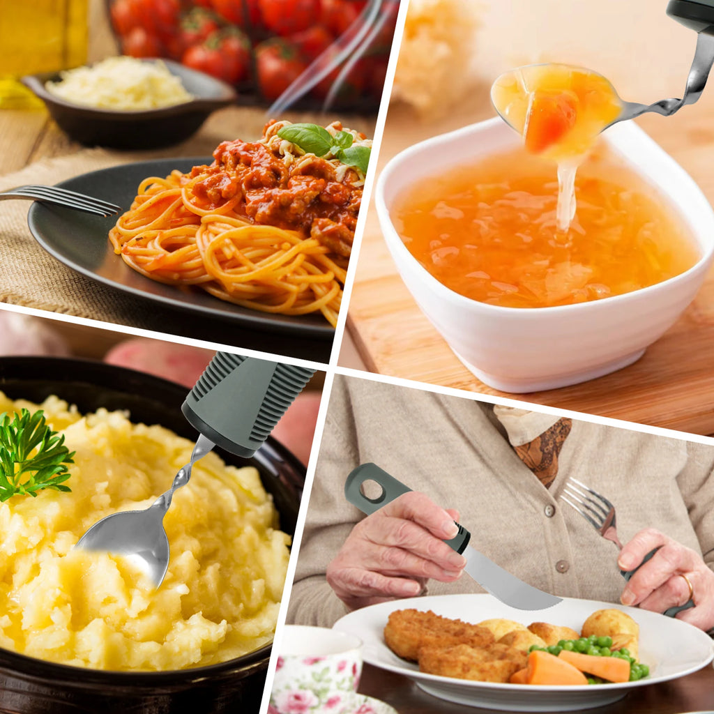 Adaptive Utensils Set Stainless Steel Bendable Cutlery Set for Hand Tremors Elderly, Arthritis,Parkinsons-Built Up Utensils
