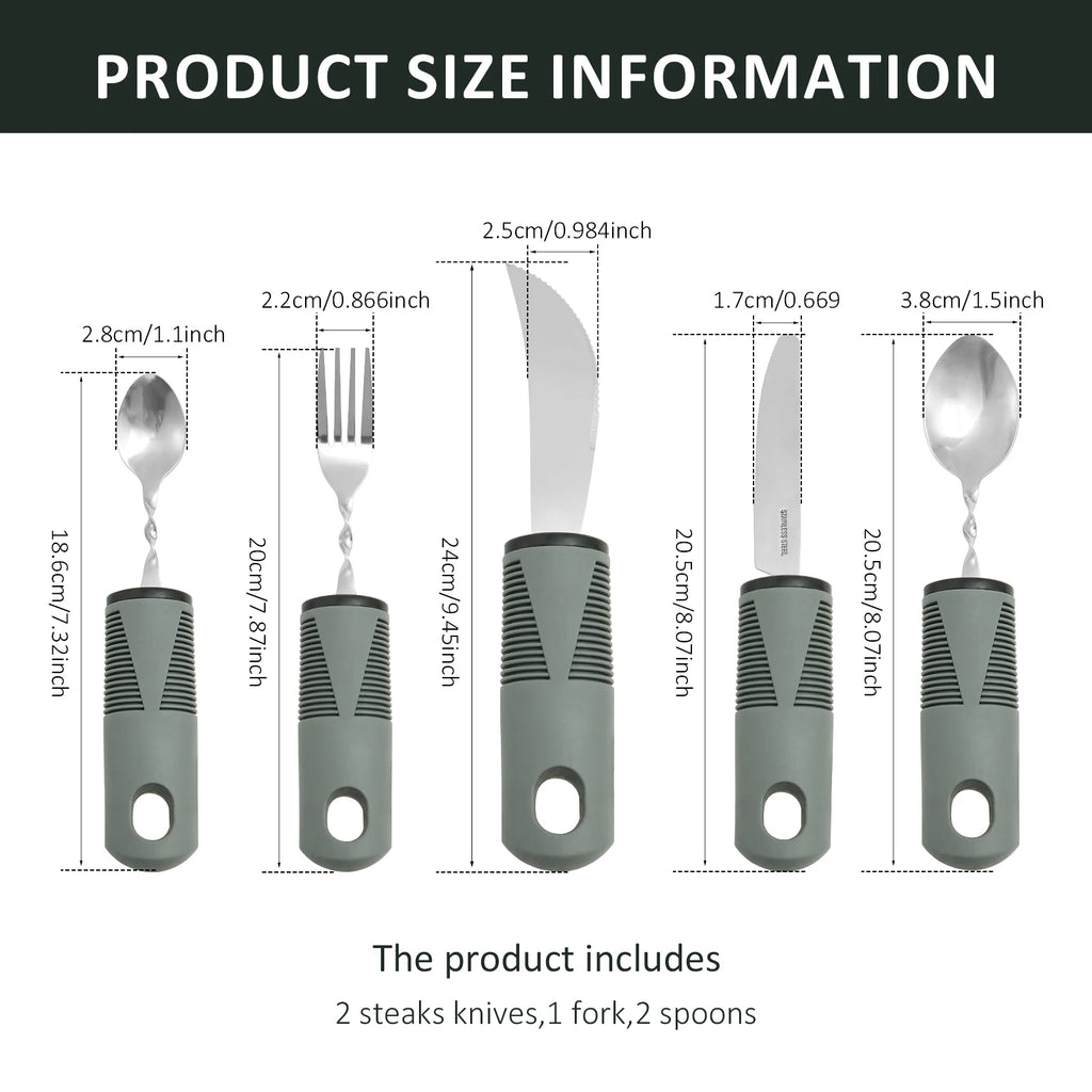 Adaptive Utensils Set Stainless Steel Bendable Cutlery Set for Hand Tremors Elderly, Arthritis,Parkinsons-Built Up Utensils