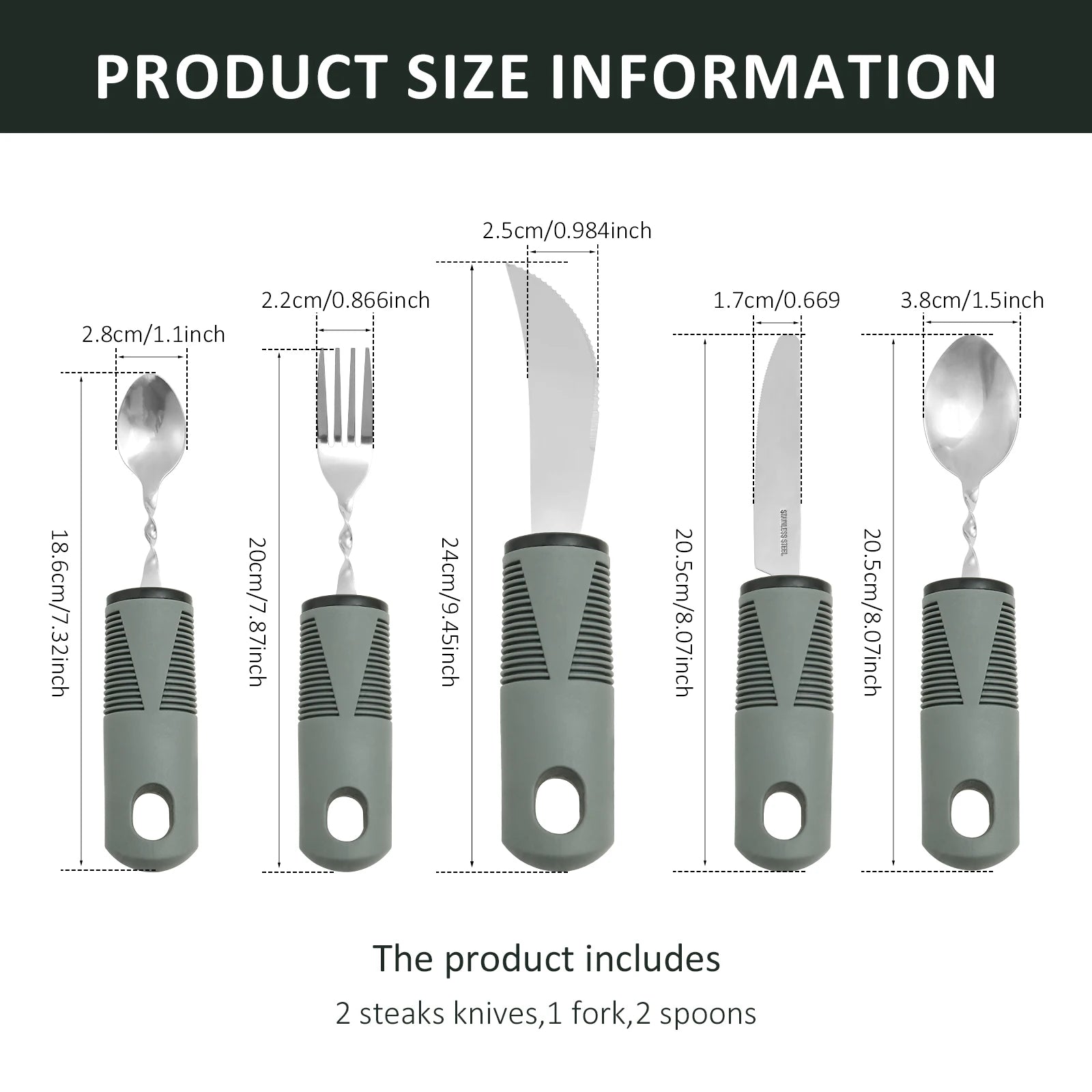 Adaptive Utensils Set Stainless Steel Bendable Cutlery Set for Hand Tremors Elderly, Arthritis,Parkinsons-Built Up Utensils