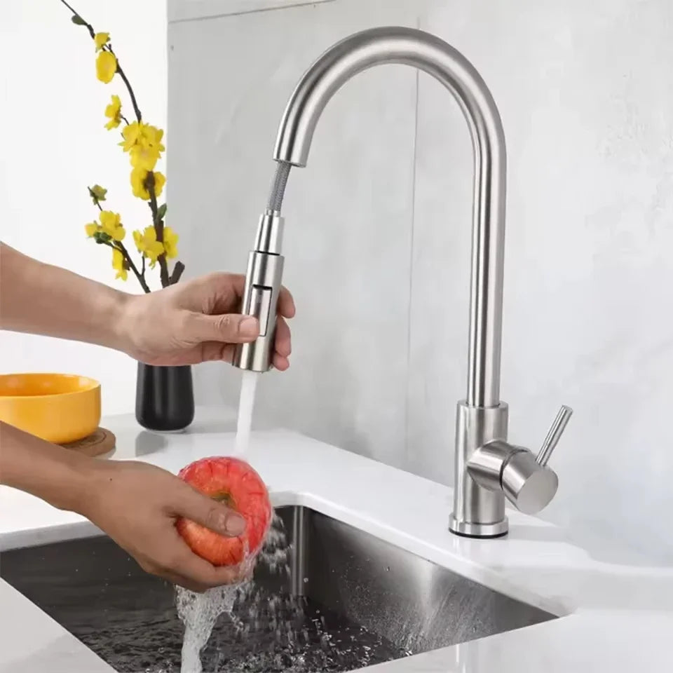 "Premium Stainless Steel Pull-out Kitchen Faucet".