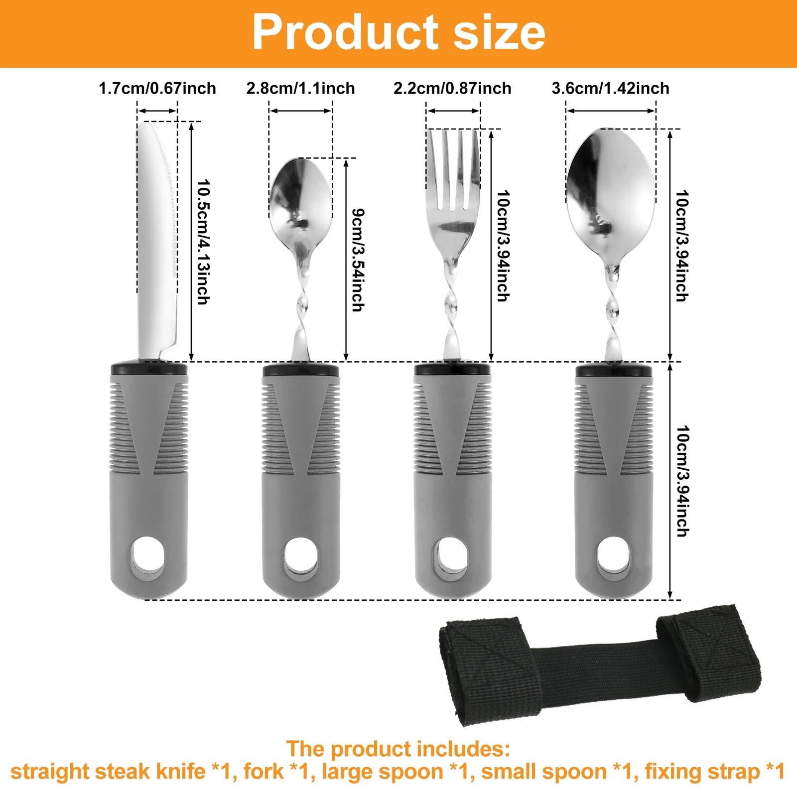 Adaptive Utensils Set Stainless Steel Bendable Cutlery Set for Hand Tremors Elderly, Arthritis,Parkinsons-Built Up Utensils
