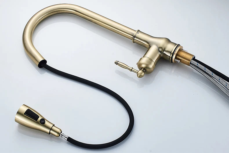 Kitchen Faucets Pull Out Antique Bronze Kitchen Sink Water Mixer Tap Crane Faucet Hot Cold with Sprayer EL9021