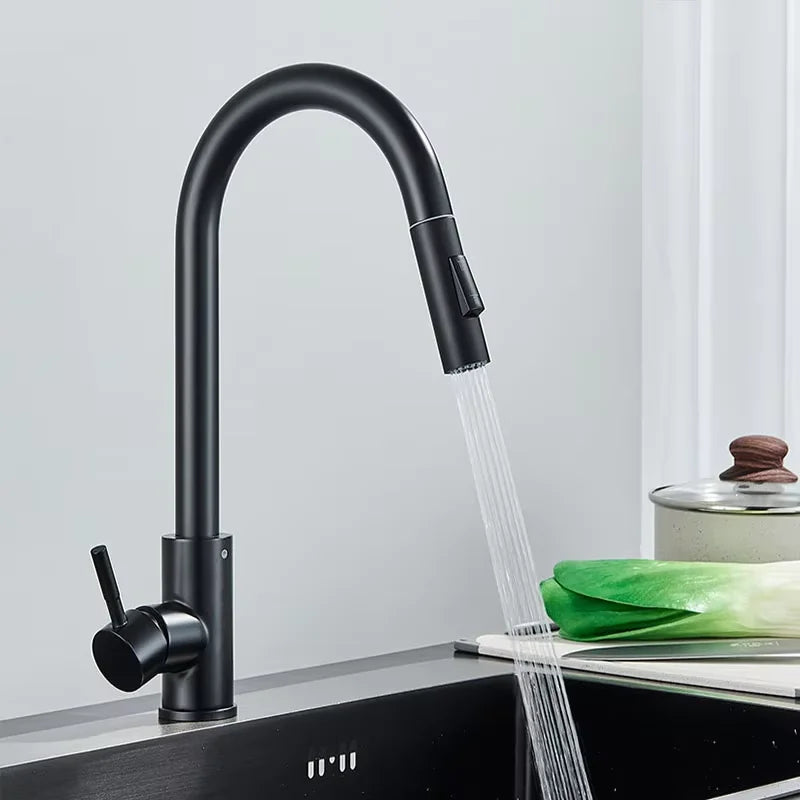 "Premium Stainless Steel Pull-out Kitchen Faucet".