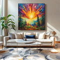 Vibrant Forest Sunrise Oil Painting – Hand-Painted Abstract Landscape Canvas Wall Art